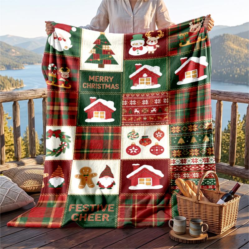 Christmas Flannel Throw Blanket Soft Warm Cozy For Sofa Bed Indoor Home Use Great Holiday Gift