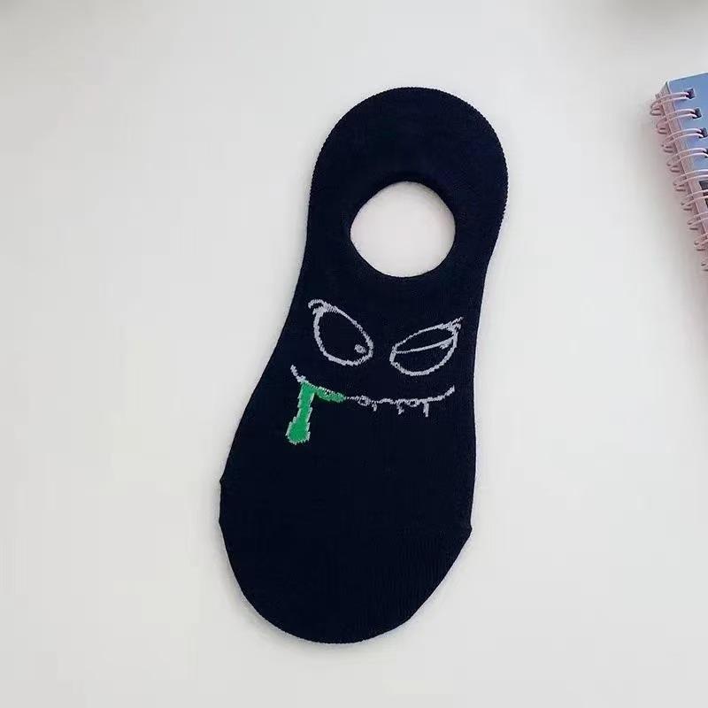 

Японские милые мультяшные женские нескользящие носки-лодочки с низким вырезом - Летние тонкие, невидимый дизайн One Size чёрный