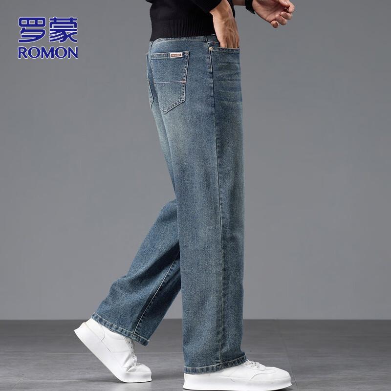 

ROMON Men s Fall/Winter Vintage Blue Loose Straight Jeans 32
