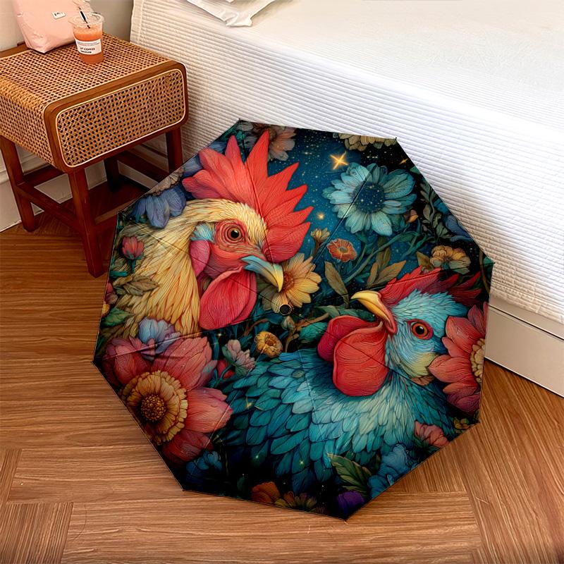 Tiger and Rooster  pattern, automatic folding umbrella, portable and foldable design, 8 ribs, a Christmas or birthday gift.