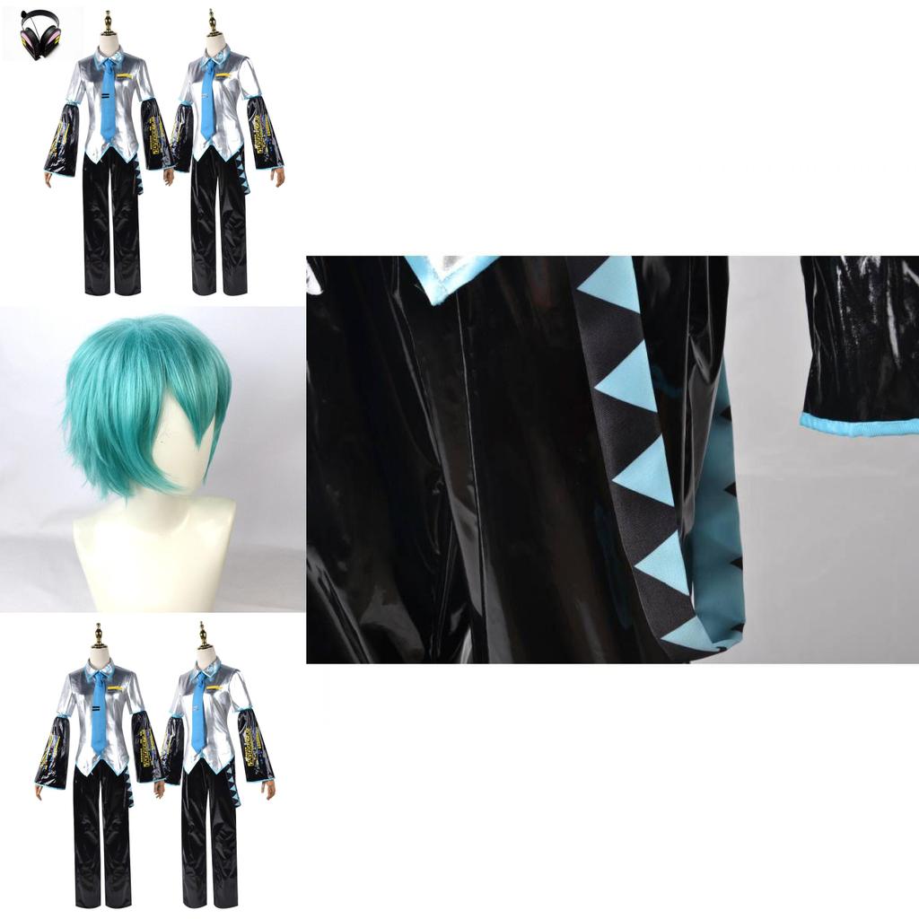 Men's High-quality Hatsune Miku Vocaloid Pu Cosplay Shirt Tie Pants Wig Set For Holidays