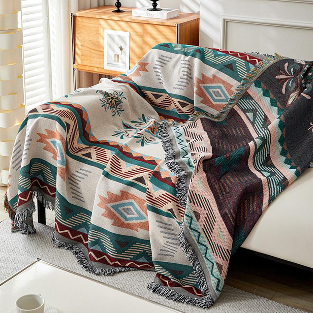 Boho Cotton Linen Sofa Cover Towel Ethnic Style Geometric All-Cover Outdoor Camping Blanket Multifunctional Decor Sofa Covers