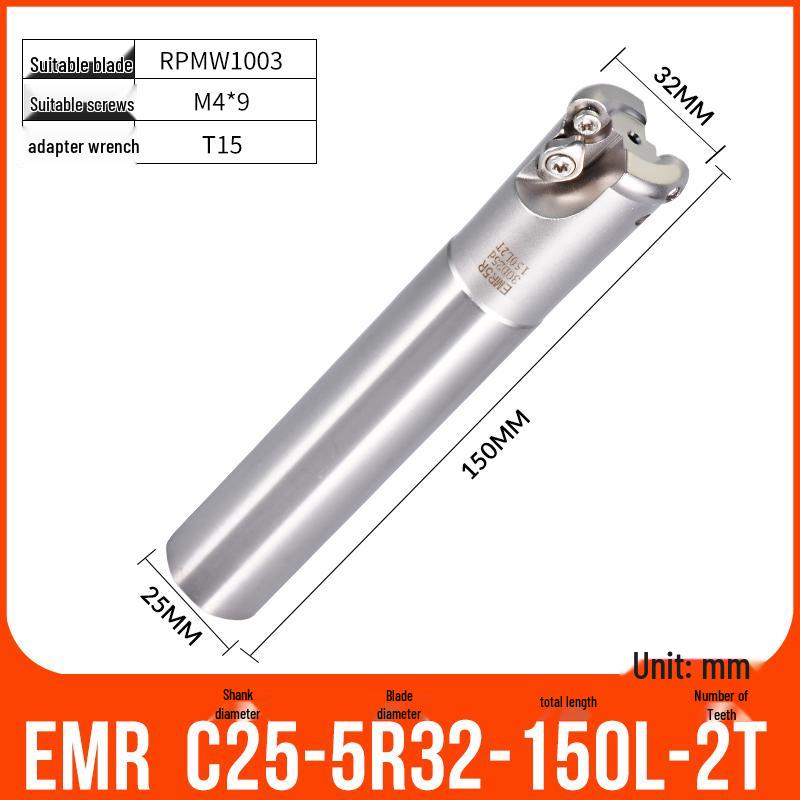 Shockproof EMR CNC Milling Cutter Holder - Round Nose, Bull Nose & Flat Machining Extensions (R4, R5, R6)