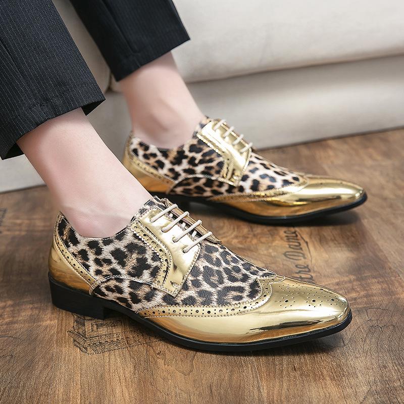 Wedding Shoes Gold Chelsea Boots Male Hair Stylist Gold Boots Internet Celebrity Explosion Leopard Print Dress Casual