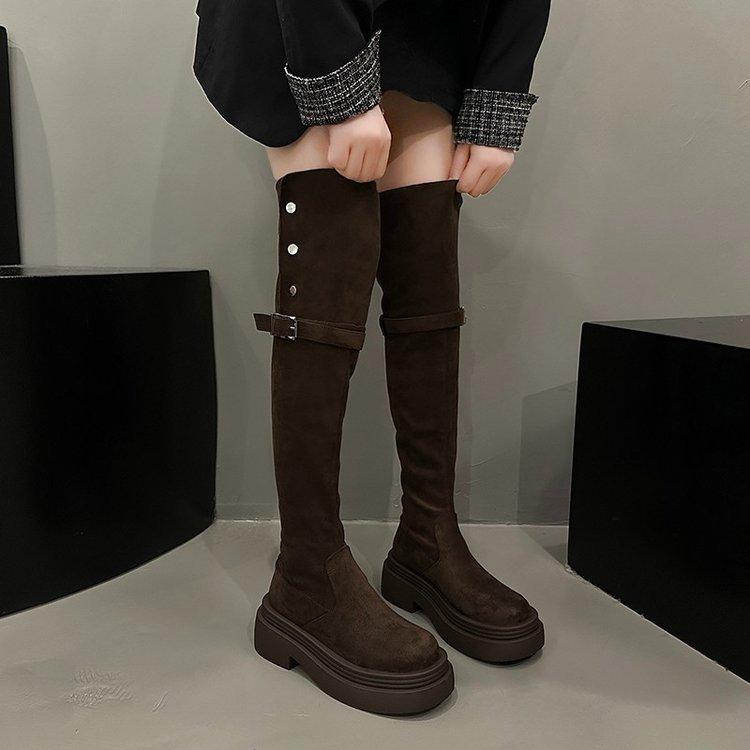 [Ziyan] Two-wear Folded Thick-soled Boots for Children, New Thick-heeled Knee Knight Boots In Autumn and Winter 2025
