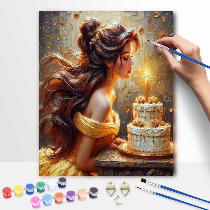 Disney Belle Birthday Oil Paint Hand Painting Kit Decoration Classic Style Home Decor Elegant Princess Celebration Artwork Gold Art Gift 20x30cm