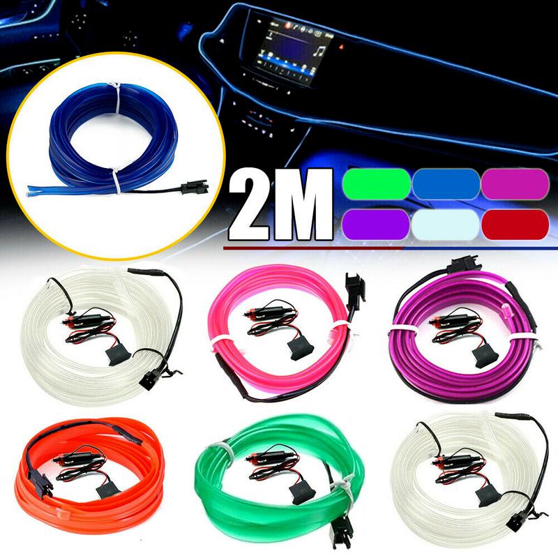 1Pc Universal 2M 12V LED Car Panel Decor Atmosphere Lights Wire Strip Lamp Light Car Lights Decoration Car Interior Accessories