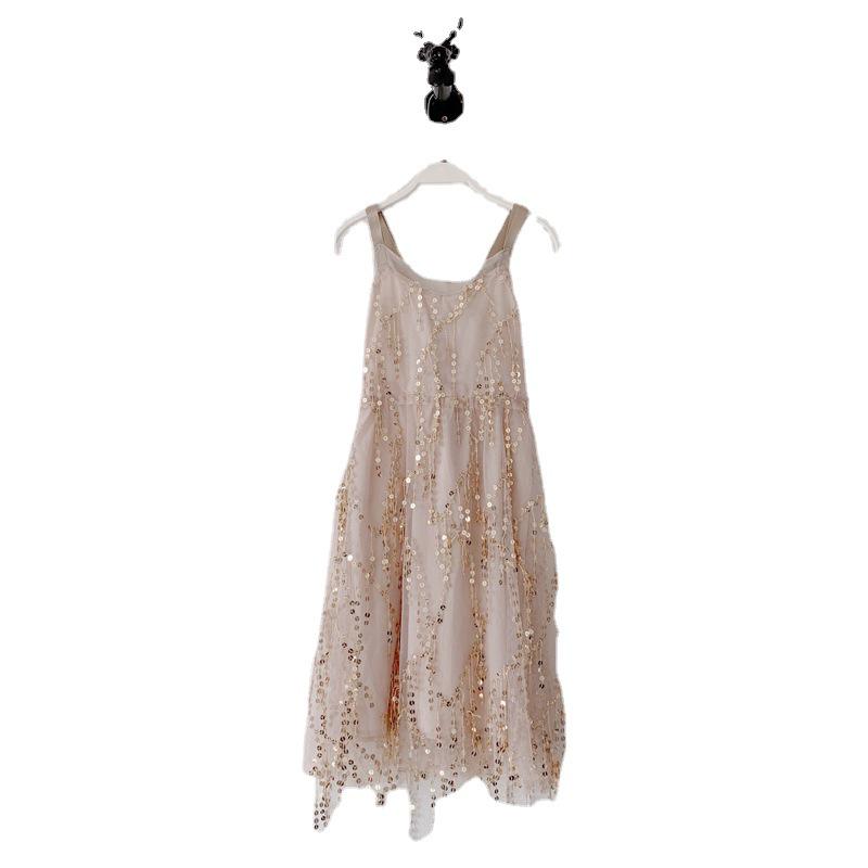 2023 Sequined Beach Dress: Mother-Daughter Backless Summer Maxi for Seaside Vacations