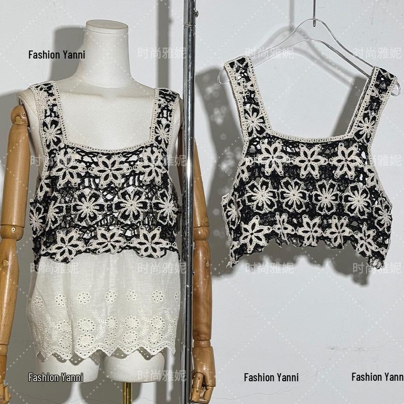 

Women s Black Crochet Embroidered Sleeveless Slimming Camisole One Size