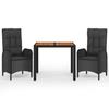 VidaXL Garden Dining Set with Cushions 3 Pcs Black 3185068