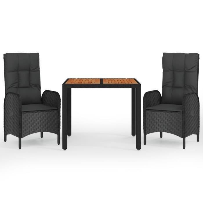 VidaXL Garden Dining Set with Cushions 3 Pcs Black 3185068