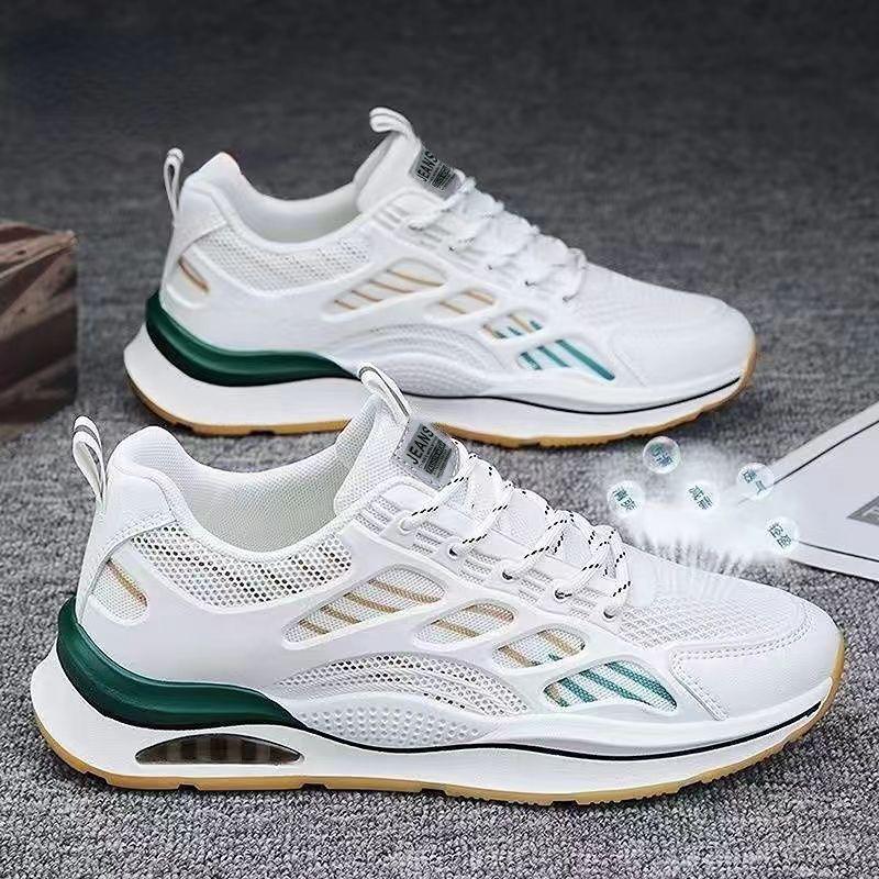 Men's Summer Breathable Mesh Sneakers, Versatile White Thick-Soled Casual Running Shoes