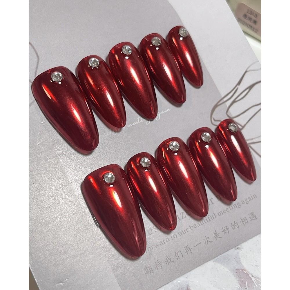 

Искусственные ногти ручной работы Лиза в том же стиле, миндальные сверкающие, горячая девушка, рубиновые ногти для фототерапии, накладные ногти, многоразовые и съемные ногти XS