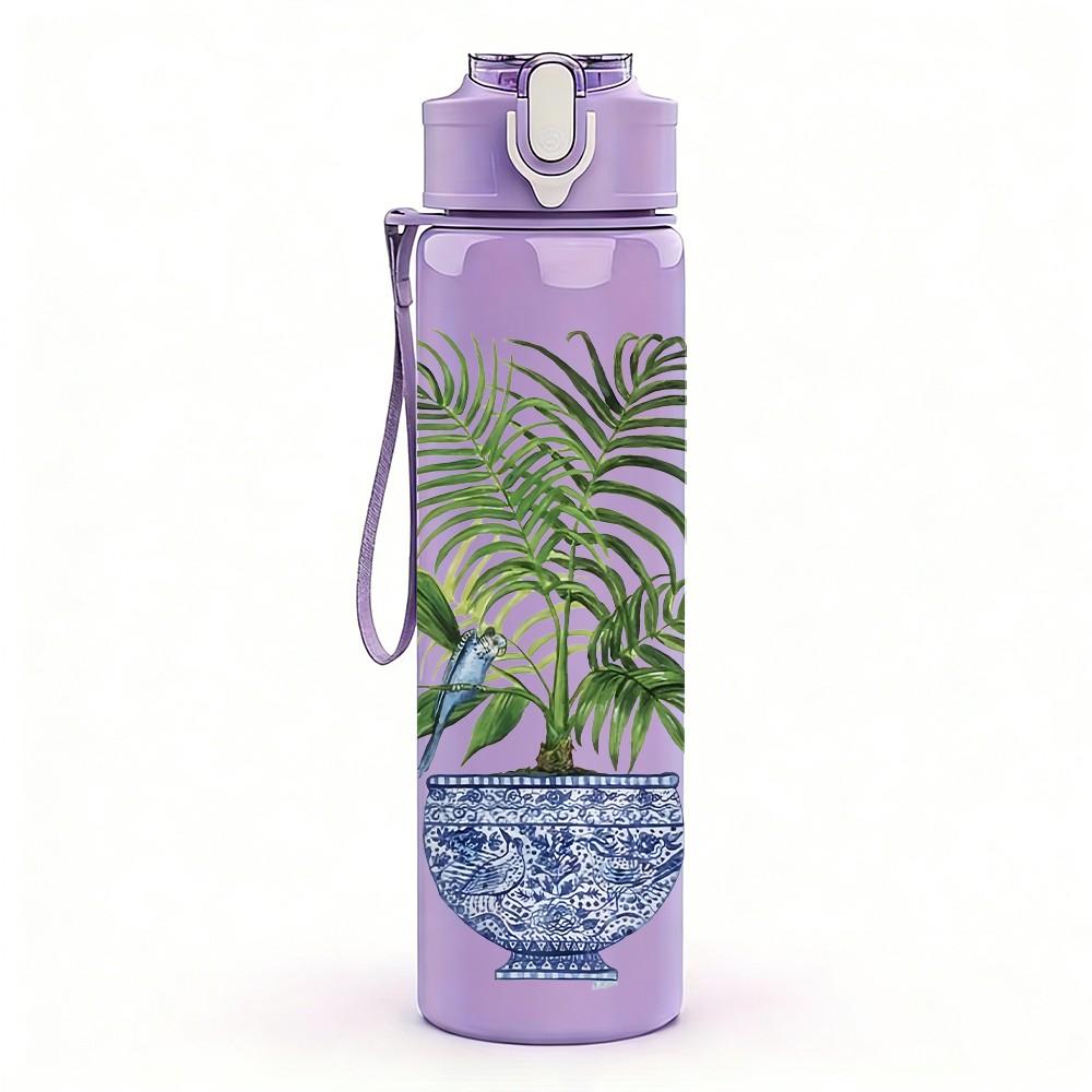 1PC Potted Plant Vintage Retro Pattern 750ml Color Plastic Sports Water Bottle Leakproof Flip Straw Lid Suitable for Sports Office Home Use