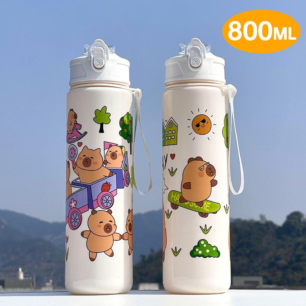 800ml Capybara Cute Water Cup with Straw & Handle Travel Water Cup Large Capacity Kawaii Water Bottle for Boys Girls Daily Use
