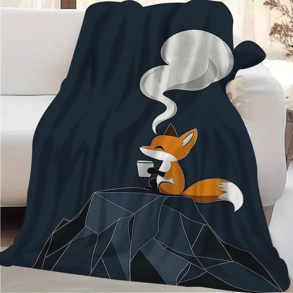 1 Stück Gemütliche Cartoon-Fuchs-Decke, 60x80 Zoll, Vintage-Stil, Einseitiger Druck mit entzückender Fuchs-Illustration, Weich und Warm für