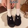 Woolen wool all-inclusive women's fleece warm cotton shoes, fluffy shoes, one pedal, Doudou shoes increase in height