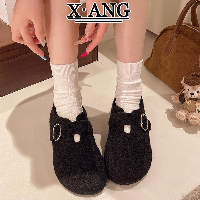 Woolen wool all-inclusive women's fleece warm cotton shoes, fluffy shoes, one pedal, Doudou shoes increase in height