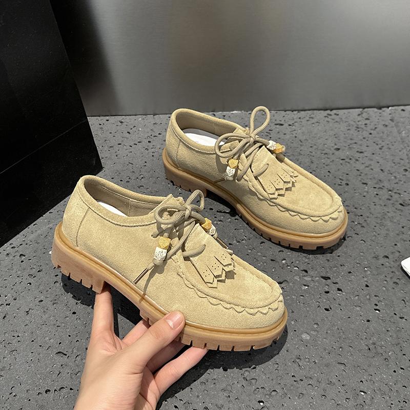Fashion Moccasins Women Shoes 2025 New Multi-color Women's Lace-up Loafers Non-slip Large-size Thick-soled  Suede Derby Shoes For Women