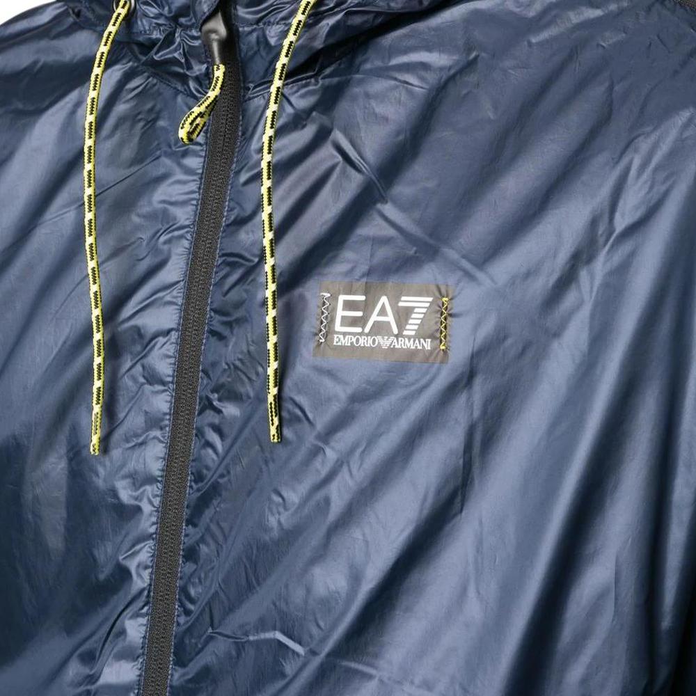 Emporio Armani EA7 Letter And Number Logo Print Color Block Hooded Zip Cotton Jacket Men Jackets Blue 3RPB05-PN5ZZ-1554