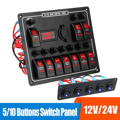 24V 12V Switch Panel 5/ 10 Buttons LED Light Toggle Circuit Breaker Test Car Fuse Accessories For Boat Caravan Truck TrailerGood Product