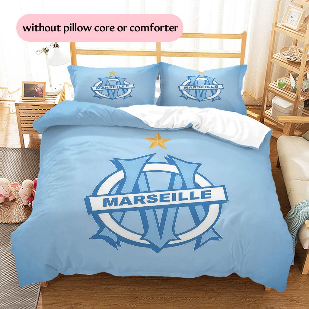 Olympique De Marseille Pattern Bedding Quilt Set Home Decoration Gift (1 * Duvet Cover + 2 * Pillowcase Without Core)