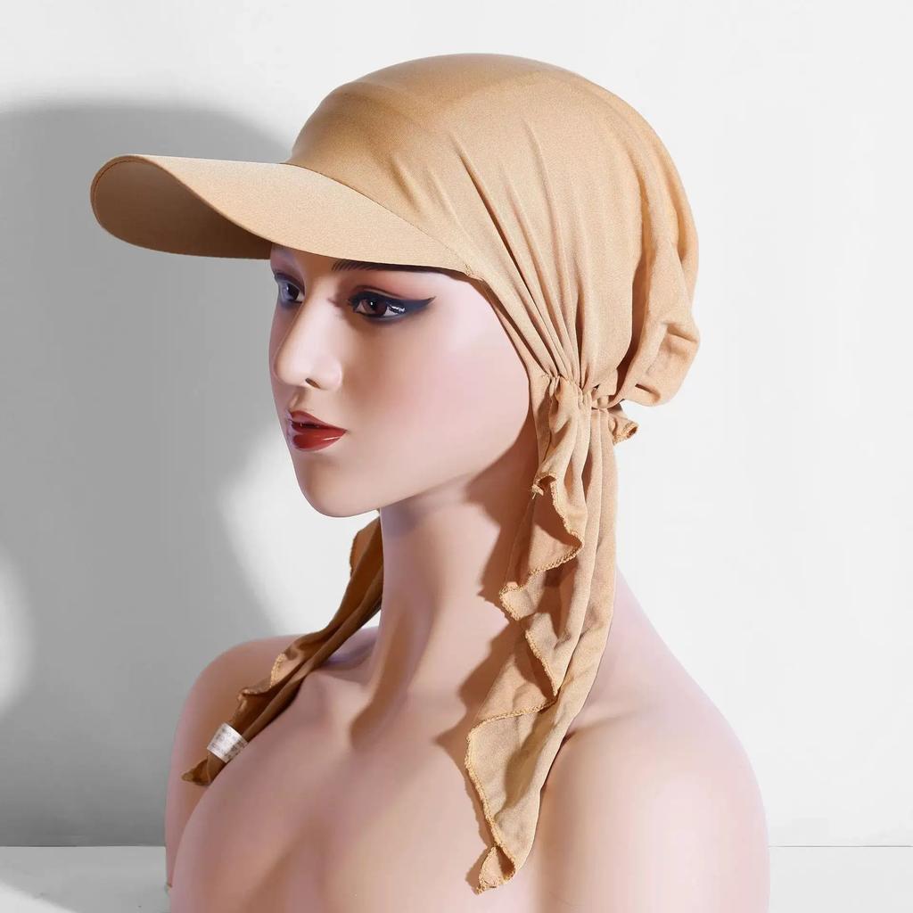 Muslim Hijab Turban Hat Women Baseball Cap Sun Visor Hats Headscarf Turban Scarf Durag Brim Cap Women Pre-Tied Bandana Scarves