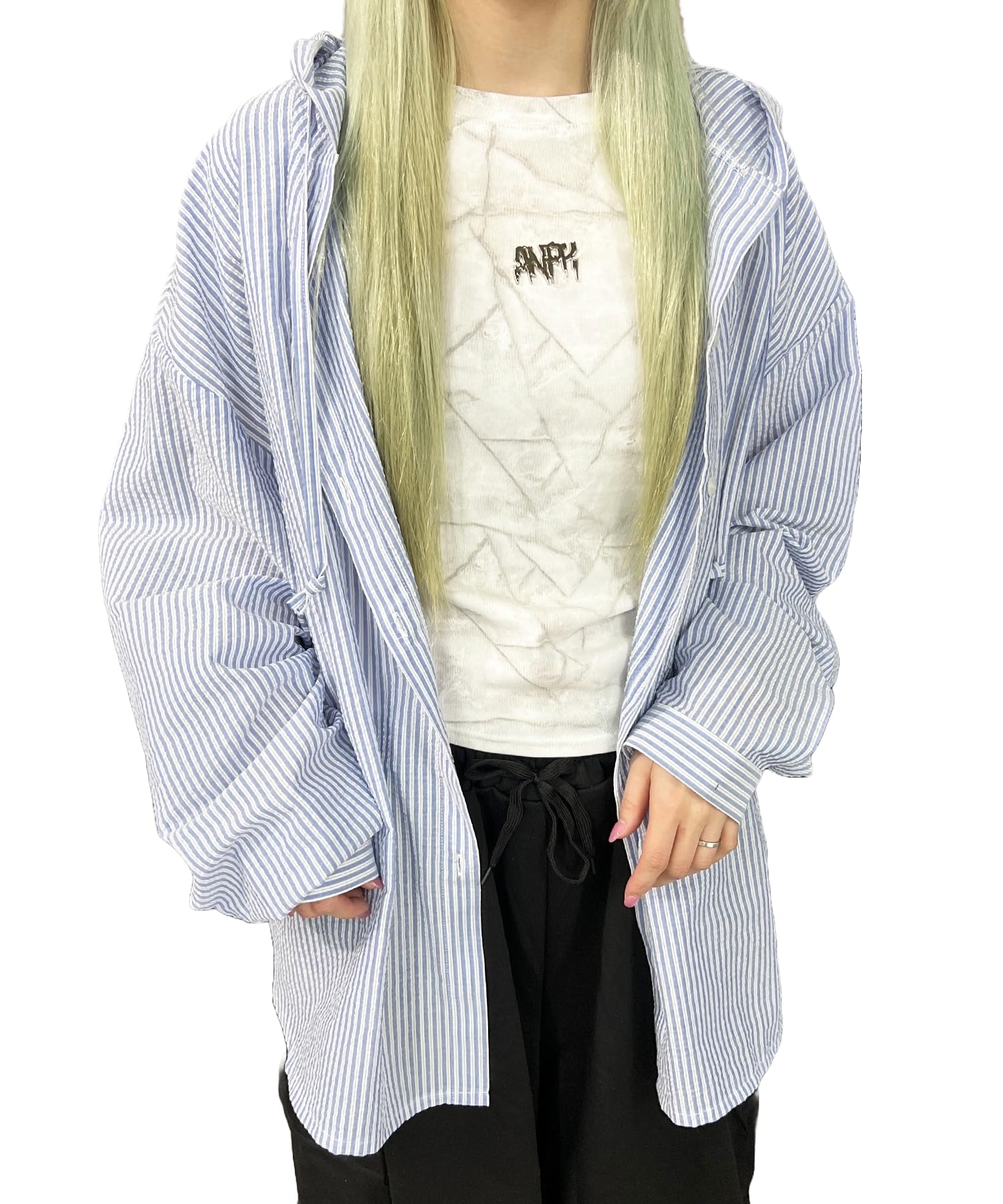 

WEGO Figments Худи поверх полосатой синей рубашки, женская, синий