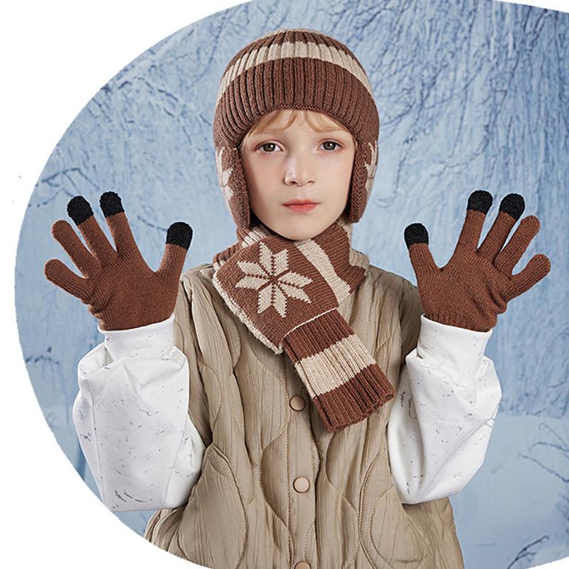 3 buc pălării pentru copii mănuși eșarfă pălărie tricotată în dungi la modă băiat fată bebeluș iarnă plus șepci de protecție pentru urechi din catifea set de articole calde pentru copii