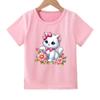 Cute Floral and Kitten Print T-shirt for Girls