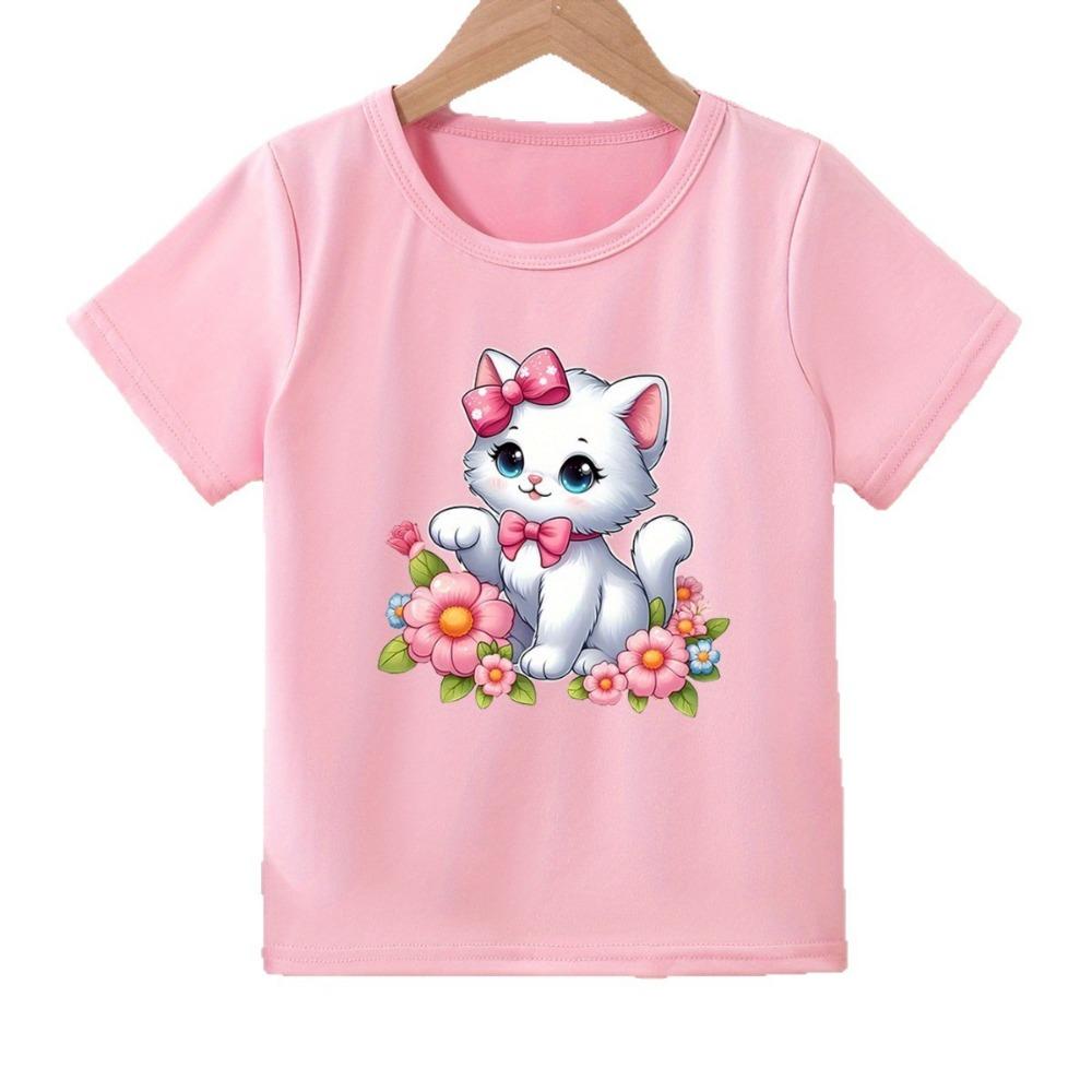 Милая футболка с цветочным принтом и котятами для девочек 100