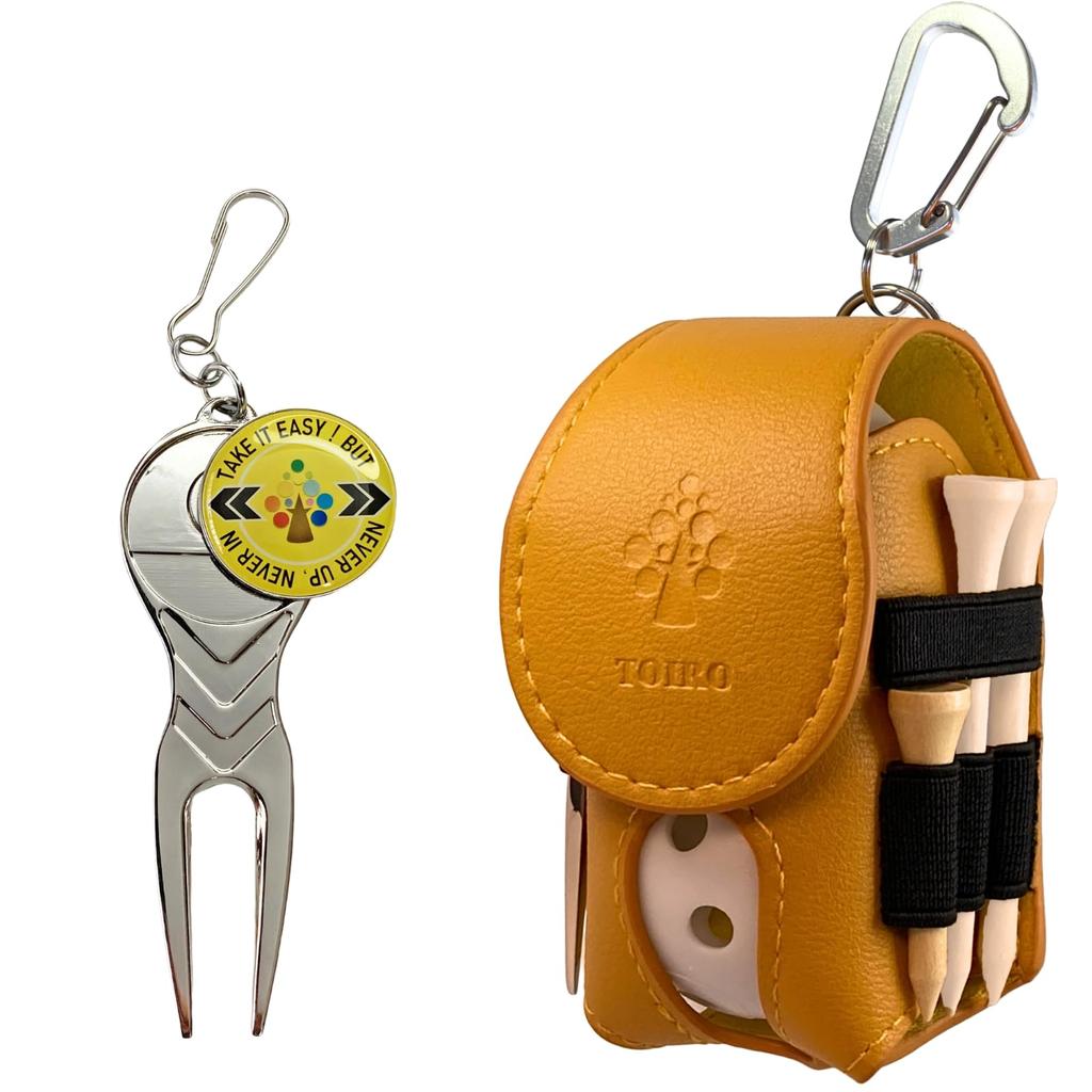 Golf Ball Case Ball Pouch Golf Marker Green Fork Tee Lightweight Carabiner Belt Clip Accessory Case [Set of 5] (Yellow)