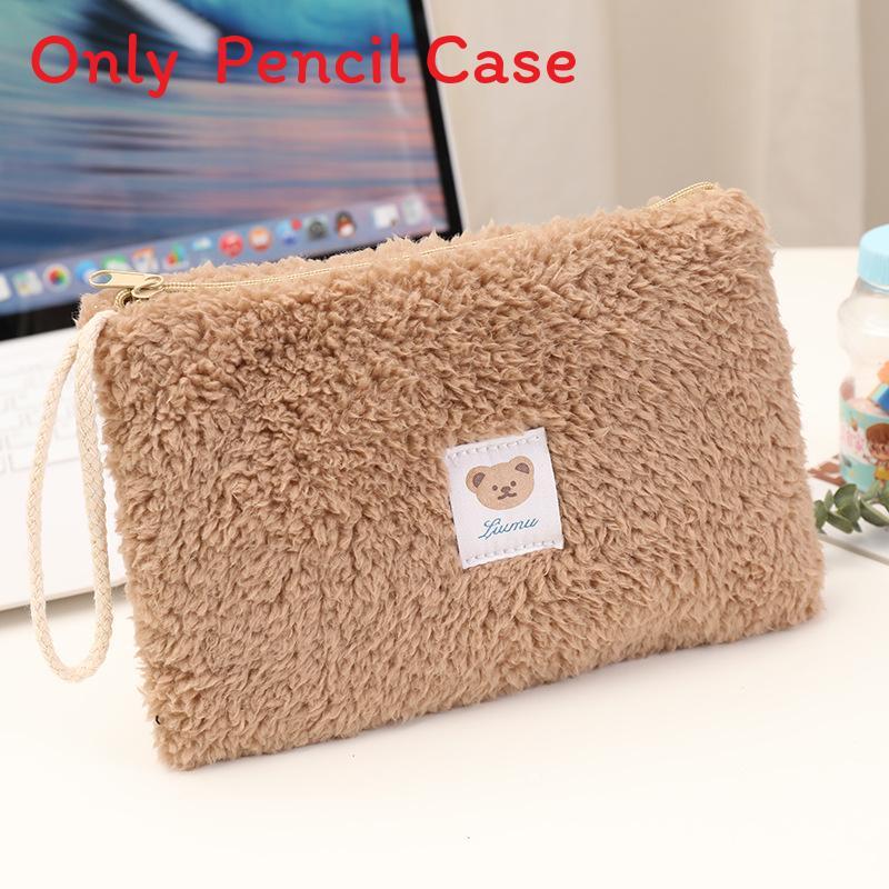 Cute Bear Icon Soft Plush Makeup Case With Spacious Storage For Girls