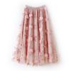 Mesh Embroidery Skirt, Gentle Temperament Medium and Long Skirt, Three-dimensional Flower Heavy Industry Gauze Skirt, Small Fresh Fairy Skirt