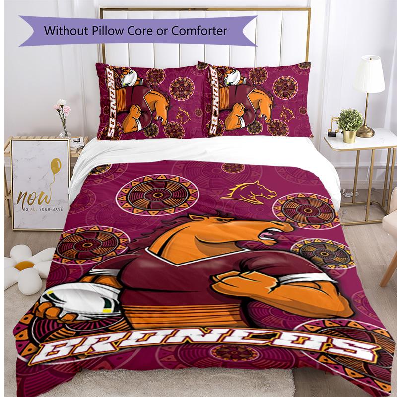 Set Biancheria da Letto Stampato 3 Pezzi Brisbane Broncos Morbido Traspirante Copripiumino Federe Set Lavabile Decorazione Camera da Letto Regalo per la Casa