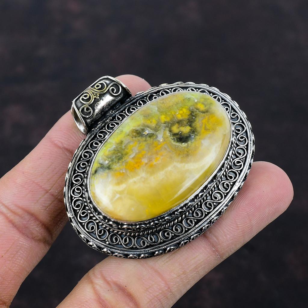 Bumble Bee Jasper Pendant Vintage Pendant Handmade Jewelry 925 Sterling Silver Pendant Gemstone Jewelry Latest Design Pendant Gift For Women