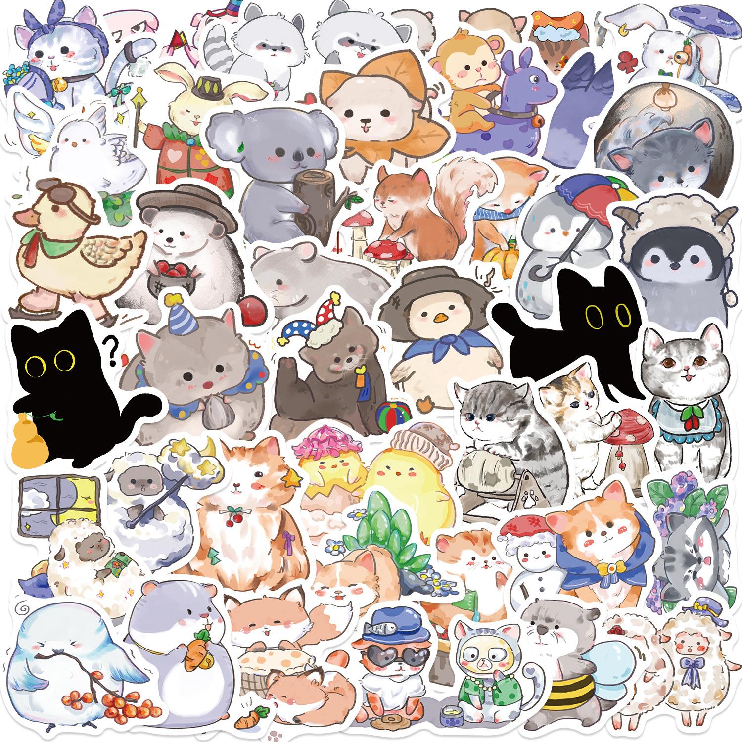 

50 Cartoon Hand-drawn Animal Graffiti Stickers Decorative Ipad Suitcase Notebook Diy Waterproof