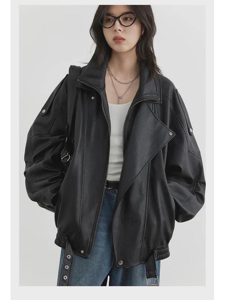 CHICVEN "Roaming In Autumn" Retro Stand Collar PU Leather Motorcycle Jacket