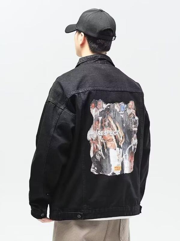 Men's Japanese Retro Denim Jacket - Turn-Down Collar, Loose Fit, American Street Style, Spring/Autumn Casual Workwear