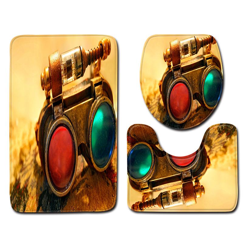 Creative Retro Bathroom Toilet Three-Piece Floor Mat Combination Set Household Door Mat Kitchen Absorbent Non-Slip Carpet