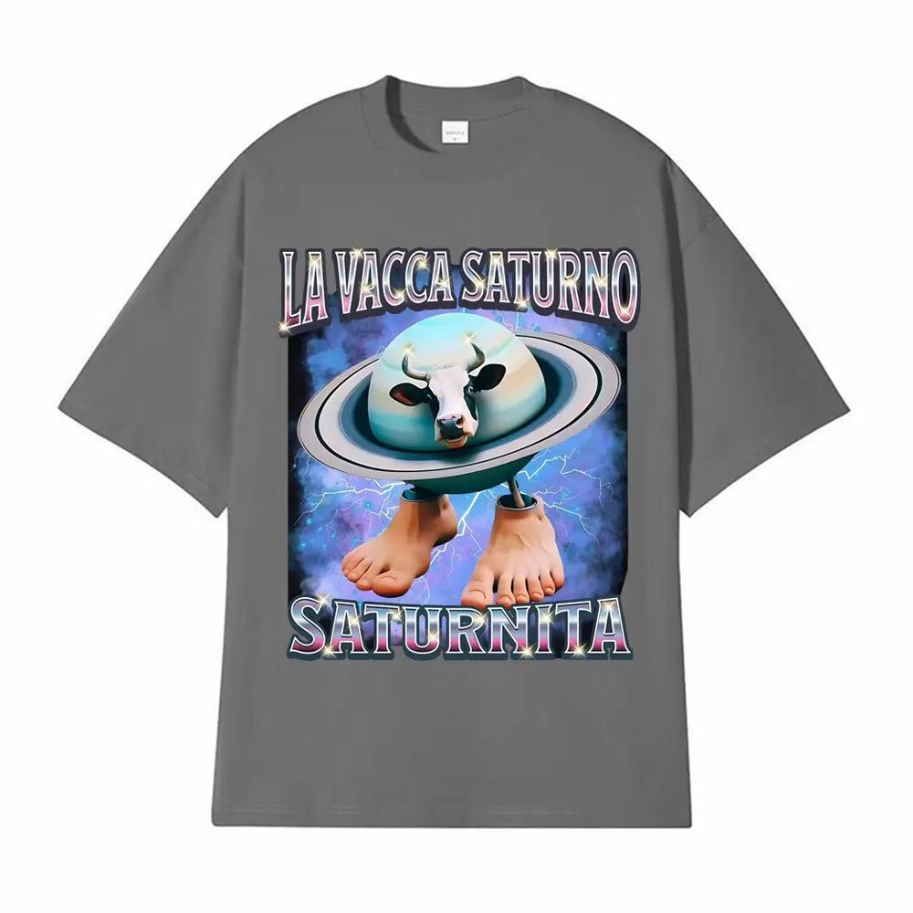 La Vacca Saturno Saturnita Funny Cow Meme T Shirts for Men Women Harajuku Hip HopHumor T-shirt Summer Cotton Tops Funny Tshits