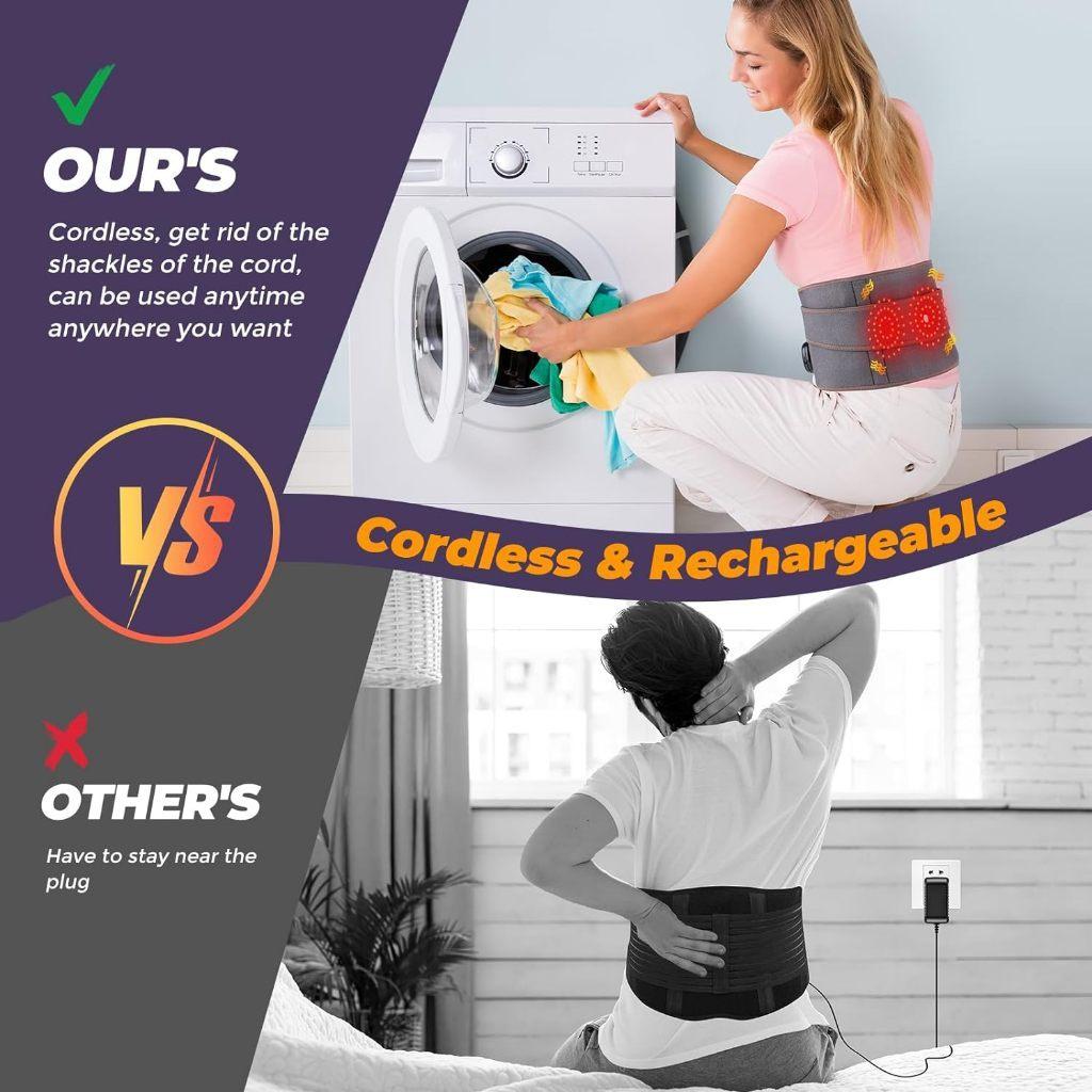 Cordless Lumbar Heating Pad 3 Heating & Vibration Modes Lower Back Massager Rechargeable Red Light Therapy Lumbar Support Belt