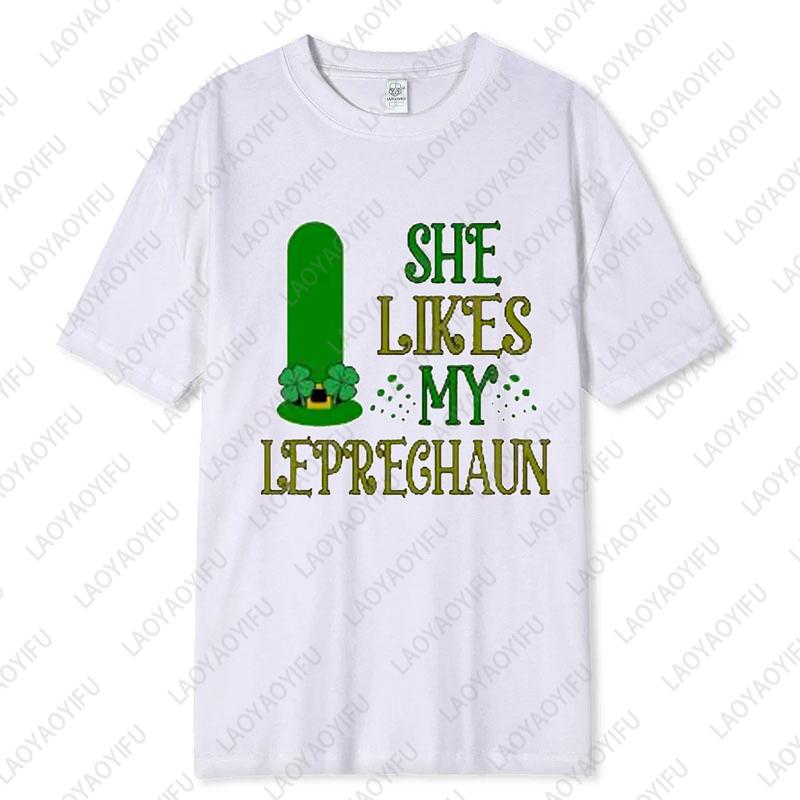 Saint Patricks Day Couple Tee Fun Festival Graphic Simple Style Oneck Printed Unisex Cotton Tshirt Man Women Lovers Clothes