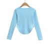 Spicy Girl Square Neck Cinched Waist Long Sleeve T-Shirt for Women - Spring/Autumn Base Layer, High Waist, Curved Style Top