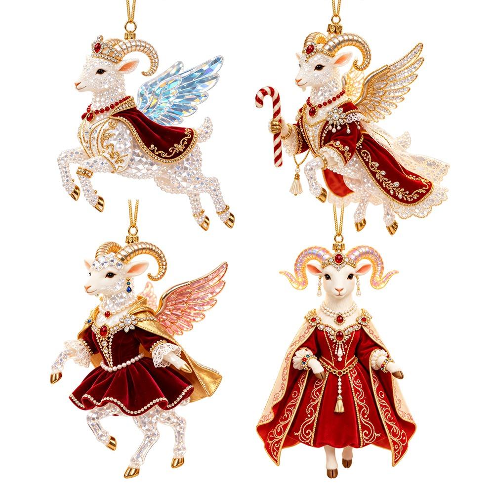 Shining Goat Hanging Ornament Set 2D Flat Christmas Tree Ornament New Keychain  Bag Charms