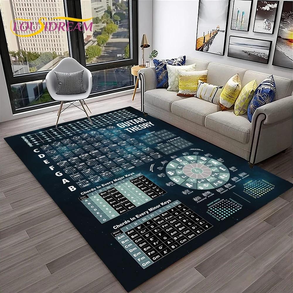 Music Basic Guitar Chord Theory Chart Piano Carpet Rug for Home Living Room Bedroom Sofa Doormat Decor,Kid Area Rug Non-slip Mat