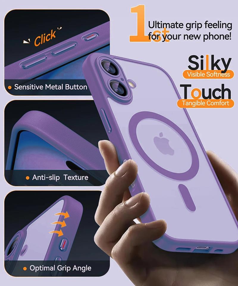 Magnetic Magsafe Luxury Armor Shockproof Case For iPhone 16 15 14 13 Pro Max Plus For Wireless Charge Cover Matte Translucent PC for daily use