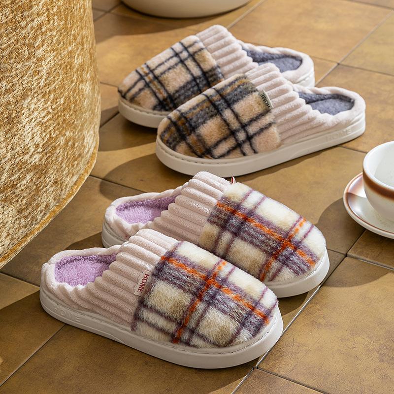 Cotton slippers autumn and winter 2025 new indoor home non-slip piled warm couple fluffy slippers