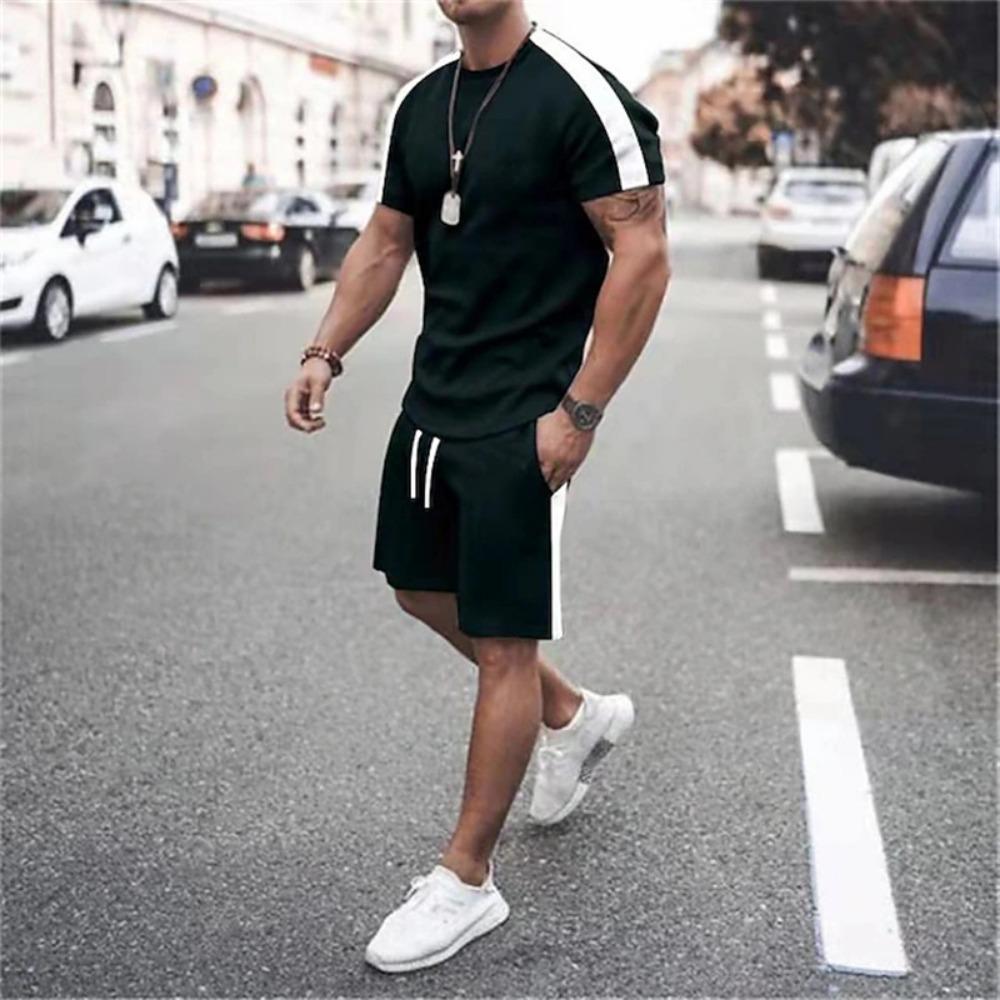 Set Estivo Sportivo Super Street Shooting da Uomo, Set Due Pezzi, T-shirt, Pantaloncini, Set Casual Stampato