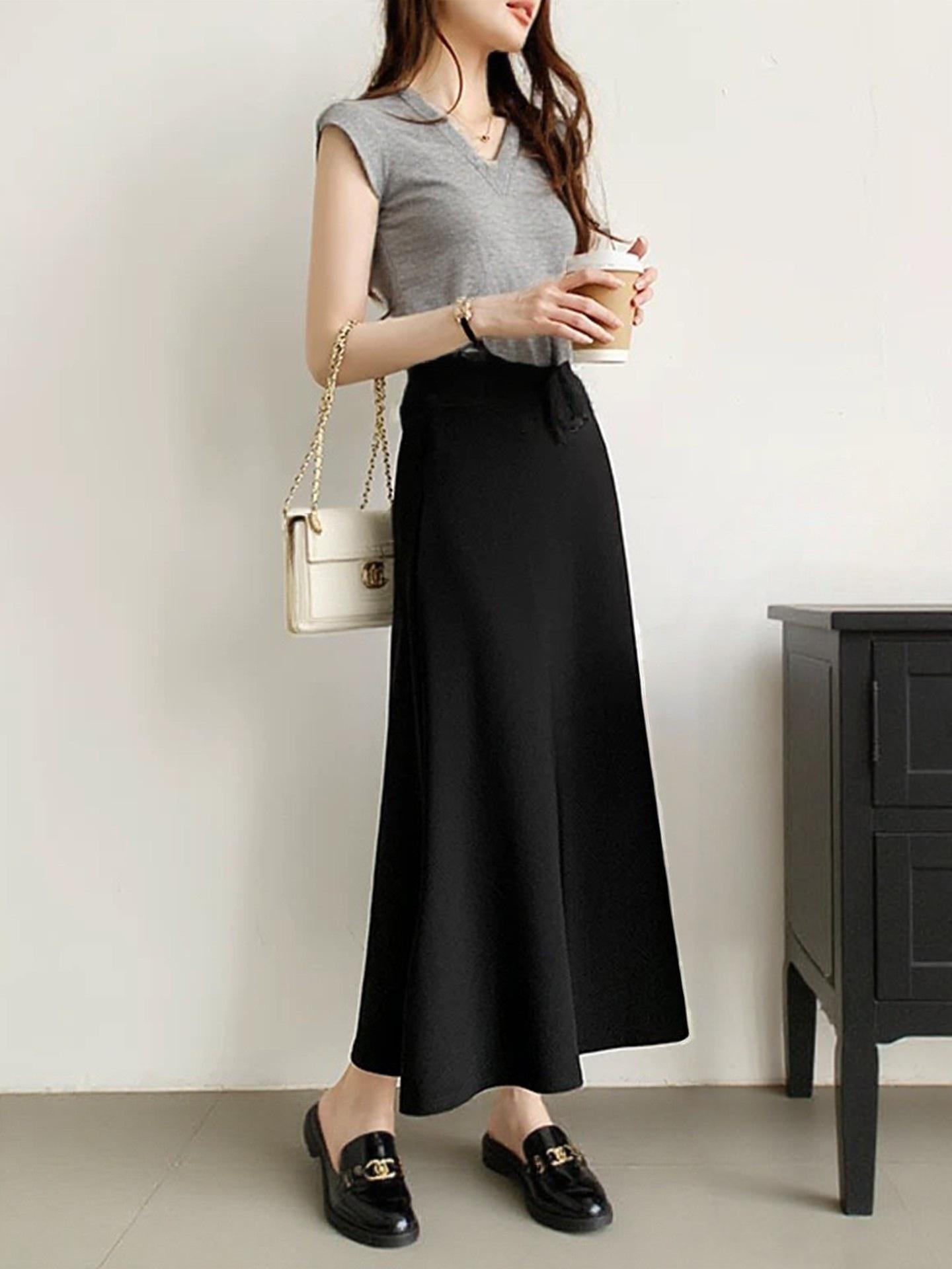 

Spring 2026 Women s High-Waisted A-line Drape Skirt - Slimming Mid-length Umbrella Design Small чёрный